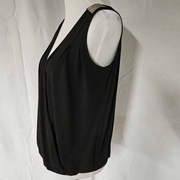 Guess by Marciano Black Bead Embellished Shoulders Deep V-Neck Dressy Blouse - Picture 4 of 12